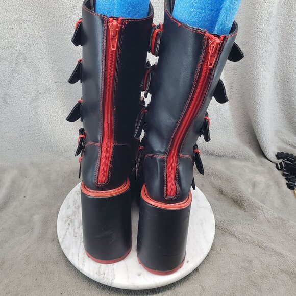 YRU Shoes Womens Size 7 Black Faux Leather Gothic Mushroom Platform Tall Boots - Picture 8 of 11